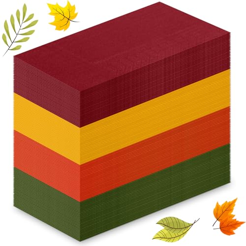 Fall Colored Paper Napkins Set - Green, Brick Red, Orange & Yellow, 120 Pack