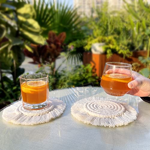 Beige Handmade Boho Coasters Set - 4pcs 7.4in Drink Protectors