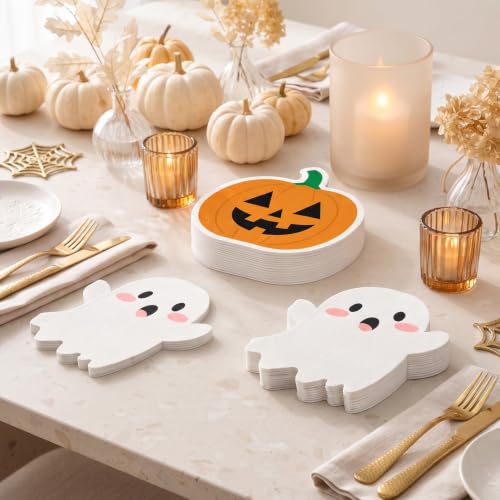 Halloween Ghost and Pumpkin Napkins Set - 100Pcs, Festive Disposable Tableware