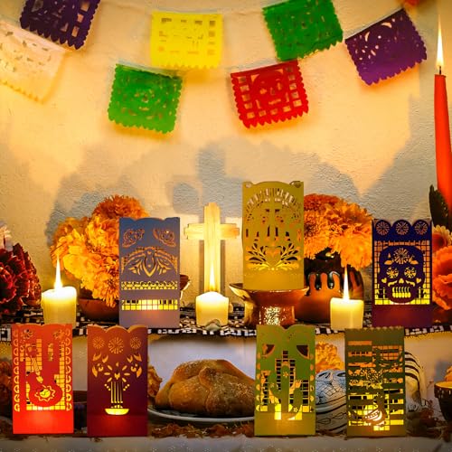 50 Pack Dia de Los Muertos Luminary Bags for Halloween Party Decorations
