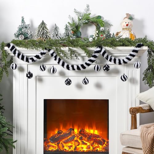 Halloween Worm Garland with Black and White Ornaments - 5ft Spooky Decor