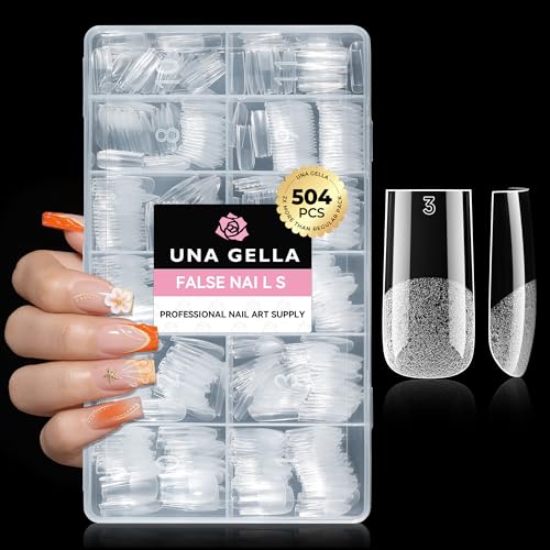 UNA GELLA Square Straight Nail Tips - Medium, 504PCS, French Style, Sharp Variation