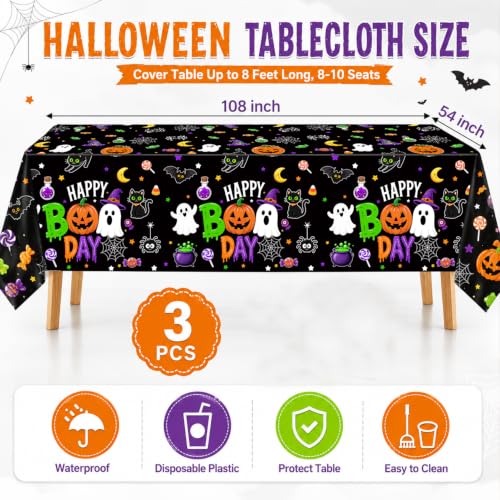 Halloween Tablecloth Set - Cute Ghost Pumpkin Black Cat - 54x108 Inch - 3 Pack