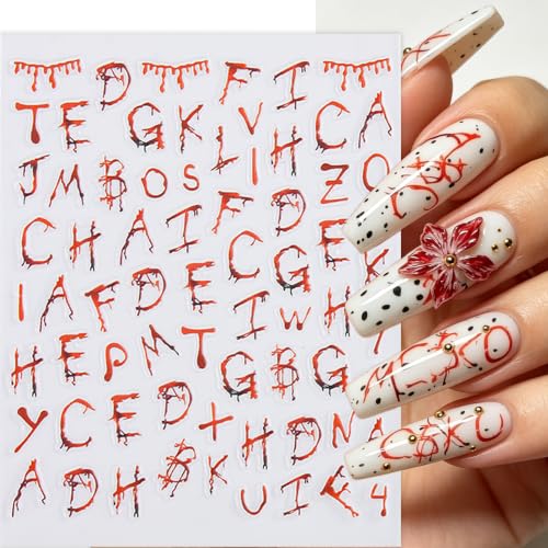 Halloween Blood Drip Letter Nail Stickers - Style09 Gothic Horror Blood Font