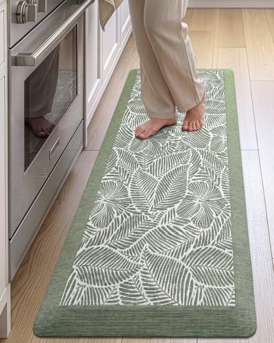 LUMI Extra Thick Cushioned Anti-Fatigue Kitchen Mat Leaf Green 48"L x 20"W x 0.8" Thick