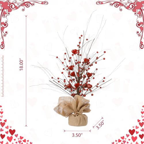 Valentine Led Lighted Artificial Heart Tree - 18-Inch Rustic Valentine’s Day Centerpiece