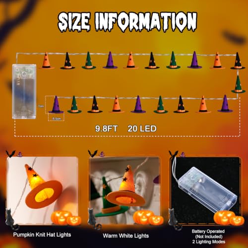 Halloween Witch Hat String Lights - 9.8ft 20 LED Decorative Lights for Party & Home Decor