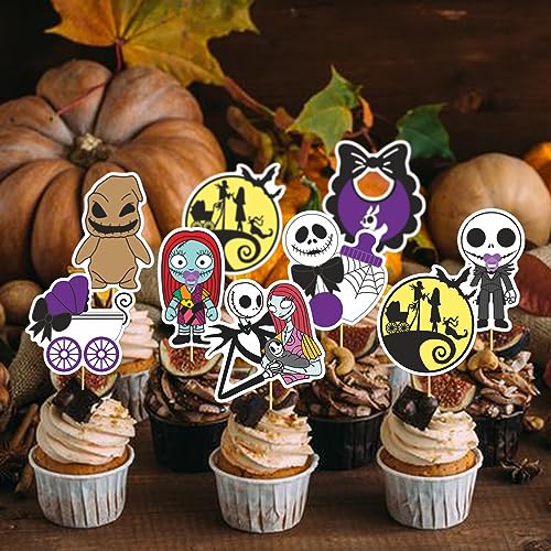 Night Before Christmas Cupcake Toppers - Black 40PCS Halloween Cake Decorations