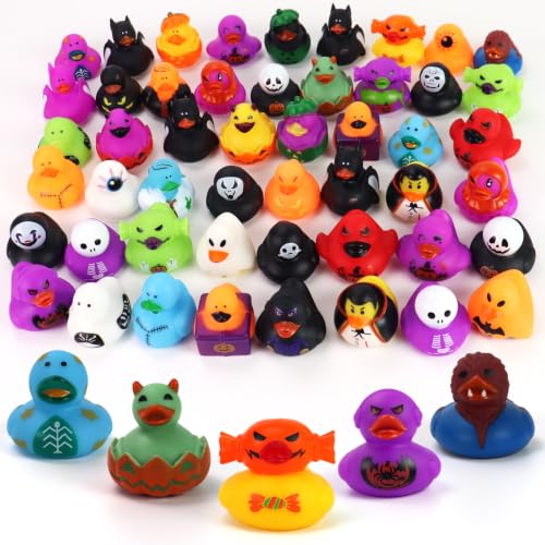 Halloween Rubber Ducks Bulk Set - 50 Pcs 2-Inch Halloween Themed Ducks for Jeep Decor & Party Favors