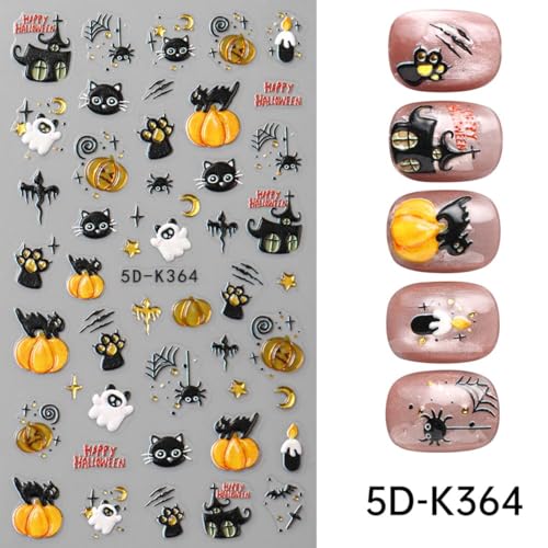 Halloween Nail Stickers Spooky & Cute Nail Art Decals Style-17 - 2 Sheets