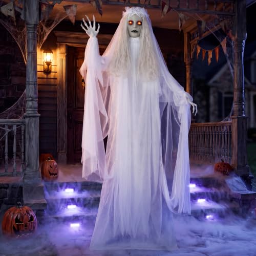 Halloween Outdoor Bride Ghost Prop - White Life-Size Haunted House Decor with Creepy Sound