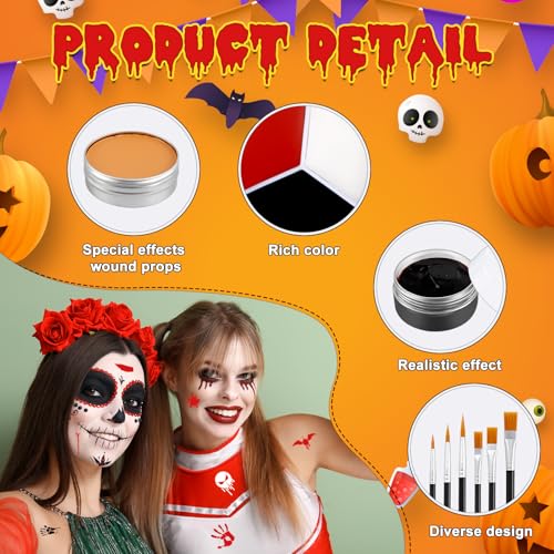 Halloween Makeup Set with Scar Wax Bruise Wheel Blood Gel & Stencils - Variation 4