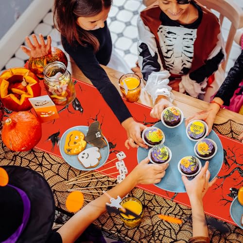 3-Piece Halloween Table Runner Silhouette Tree & Crows - White, Red, Purple
