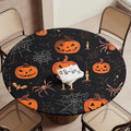 Halloween Pumpkin Spider Fitted Round Tablecloth 40-44 Inch Waterproof & Wipeable