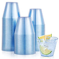 Blue Glitter Disposable Plastic Cups 9 oz - 100 Pack, Elegant Party Tumblers
