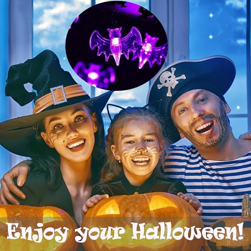 Halloween Bat LED String Lights 10ft Battery Powered Purple Decor