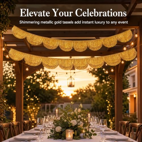 Nihaoya Gold Fringe Banner Set - 3 Pieces, 6.6 Ft Party Backdrop & Decor - Gold-3pc