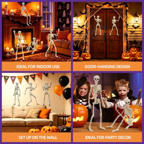 5 Pack Halloween Skeleton Decorations - Poseable Mini Skeletons for Spooky Party Decor