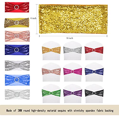 Burgundy 25 PCS Stretch Sequin Chair Sashes for Wedding & Events - Spandex Bands