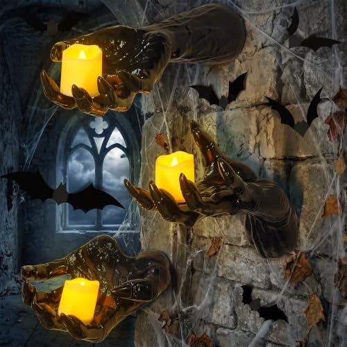 Halloween Wall Decor Set of 3 Creepy Gothic Reaching Hands with Candles