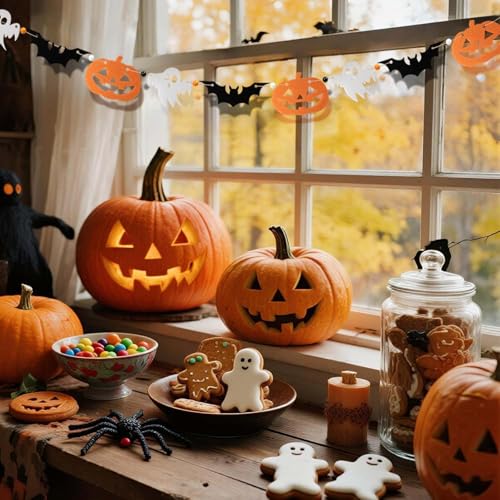 Halloween Felt Garland Banner with Ghost Bat Pumpkin - 3 Pack, Ghost Bat Pumpkin #1