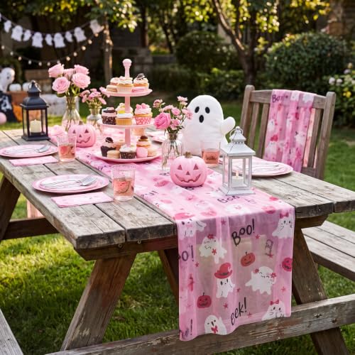 Halloween Gauze Table Runner Pink Ghost 28x118 Inches - Set of 3