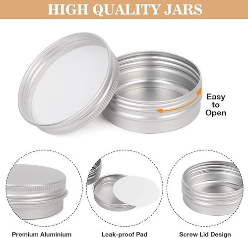 30Pack Aluminum Tin Jars, 2 Oz Tins with Lids Cosmetic Jars, 60ml Screw Top Tin Aluminum Tin Cans Screw Top Metal Tins Small Travel Containers for Creams Lip Balm Containers(2 Oz/60ml)