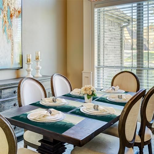 Misty Mountain Forest Linen Placemats Set of 6 - Washable Heat Resistant Kitchen Table Mats