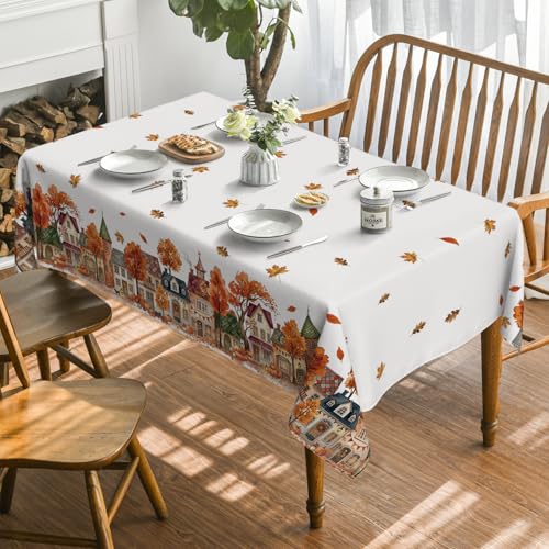 Fall Tablecloth 52x70 Inch Rectangular Autumn Victorian Style - Orange