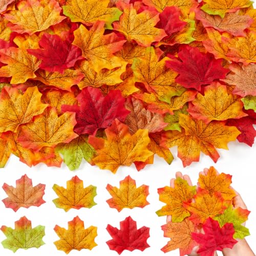 Fake Fall Leaves Foliage - 400pcs Maple Leaf Decor in Green - Autumn DIY Crafts & Decor