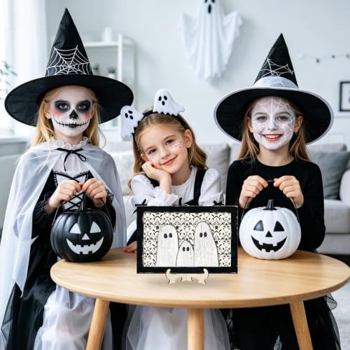 PAIVSUN Black Ghost Farmhouse Halloween Table Decor - Rustic Rustic Rustic Ghost Sign Centerpiece for Home & Party
