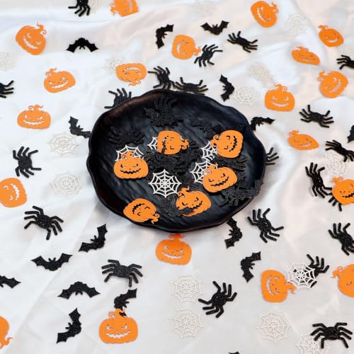 Halloween Confetti 200pcs Table Scatter Decorations for Party, Pumpkin Bat Spider Web Design
