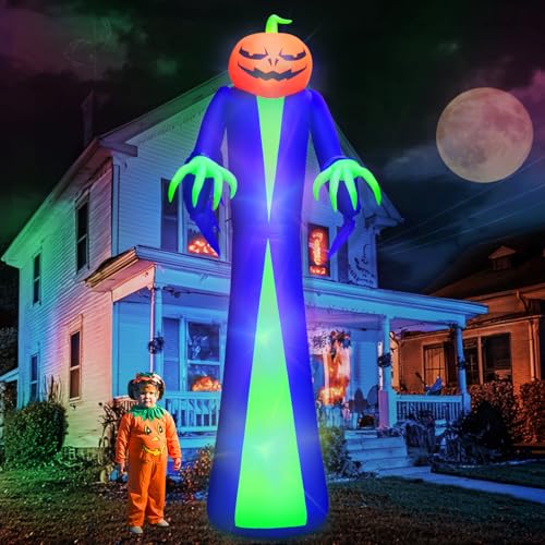 12FT Giant Halloween Inflatable Pumpkin & Ghost Yard Decoration with LED Lights
