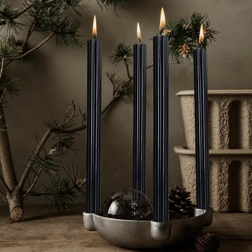 Dripless Unscented Black Taper Candles 10 Inch Roman Column Design - EAG-12D6PC-BLACK