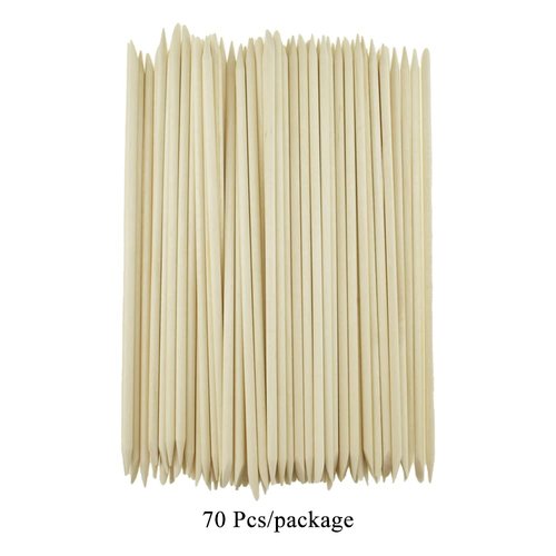 HAHIYO 7 inches 70PCs Natural Wood Double-Ended Cuticle Pusher Stick - Super Long Orange Wood Stick for Nail Care, Manicure, and Pedicure - Effective Nail Cuticle Remover and Cleaning Tool Set