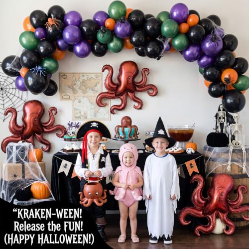 4Pcs Octopus Foil Balloons for Pirate Ocean & Halloween Party Decor