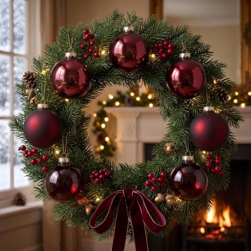 9-Piece Burgundy Glass Christmas Ornaments Set - 3.15 Inch Holiday Tree Decorations