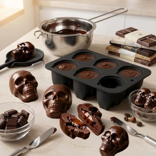Skull Silicone Mold 2-Pack - 6-Cavity 3D Halloween Cake & Candy Molds