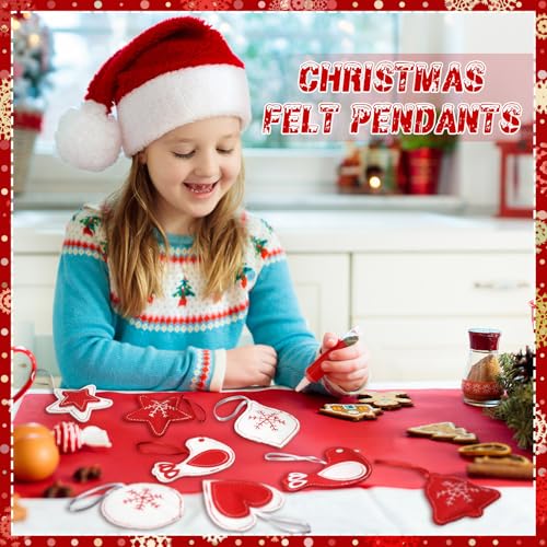 Christmas Felt Ornaments Set - 12 Assorted 3D Snowflake & Holiday Decorations, Red & White Variation
