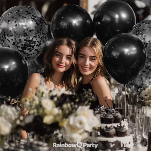 Black Latex Balloons with Confetti - 55pcs 12 Inch Party Decor
