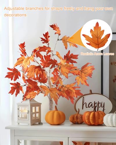 Light Up Artificial Maple Tree Decor - 22 Inch Thanksgiving Indoor Outdoor Pack of 2