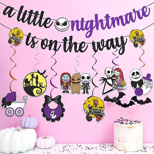 Gold & Purple Night Before Christmas Banner with Skeleton Decorations for Halloween Party