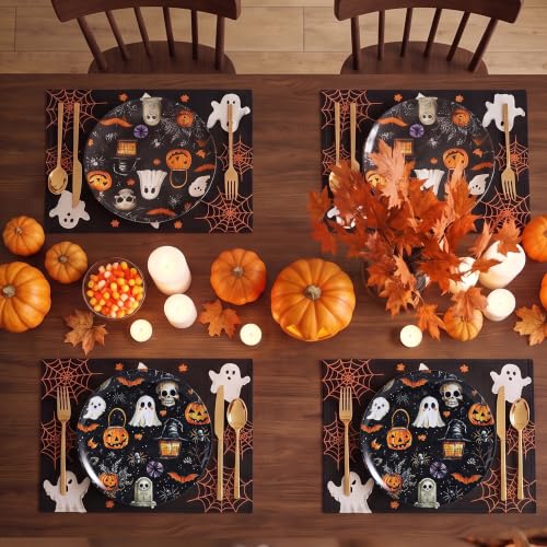 Halloween Melamine Plates Set of 6 - 10 Inch Black Dinner Dishes - Variation of THIS listing
