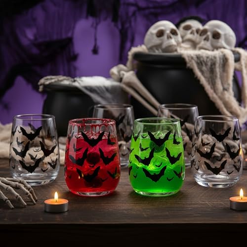 Halloween Bat Stemless Wine Glasses Set 18 Oz - Clear Party Cups