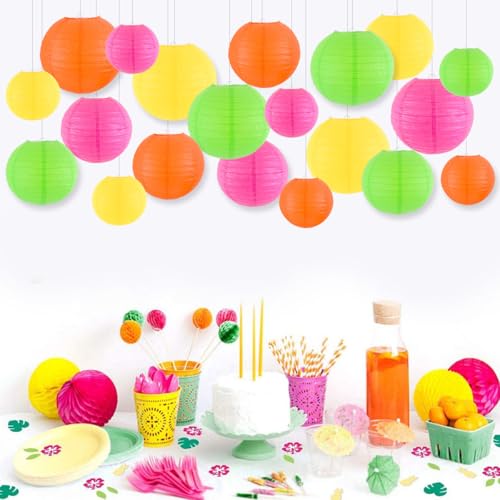 Neon Paper Lanterns Party Decorations - Set of 20 for Neon & Glow Parties