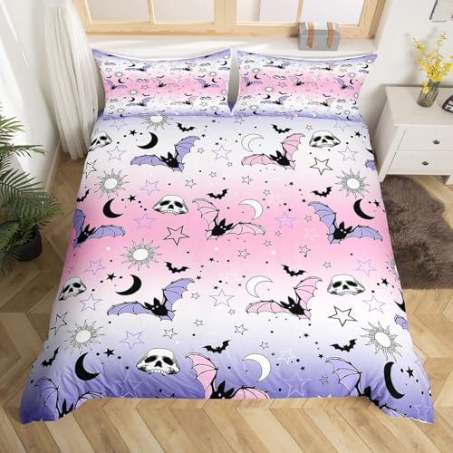 Feelyou Halloween Bat Skull Bedding Set Twin - Kids Teens Decor