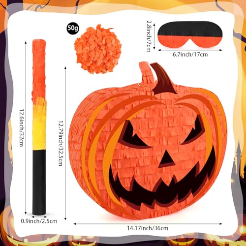 Halloween Pumpkin Piñata with Stick & Confetti - Orange Folding Party Decoration - Pumpkin Variation