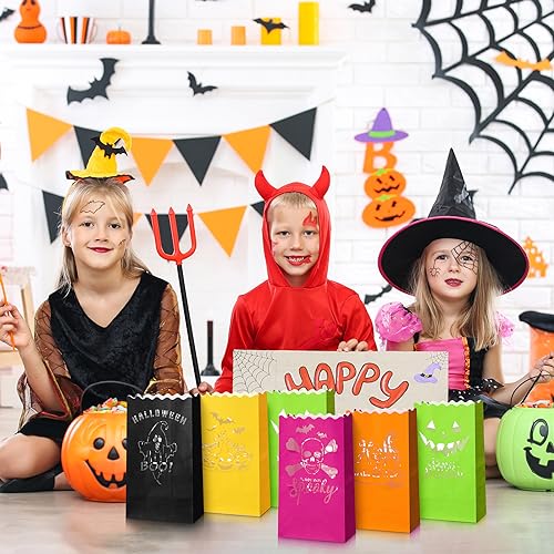 Halloween Luminary Bags with LED Lights - Flame Resistant Outdoor Decor, 72 Pack