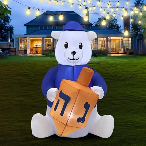 4ft Outdoor Inflatable Hanukkah Polar Bear with LED Lights and Stakes
