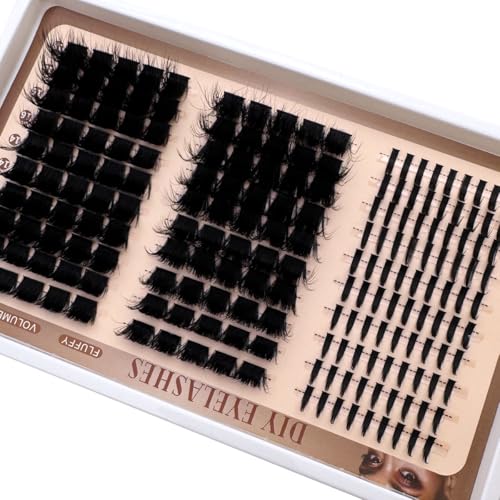 DIY Faux Mink Lash Clusters with Spikes - Wispy Fluffy Eyelash Extensions, Reusable False Eyelashes - Chase/M-200D+300D
